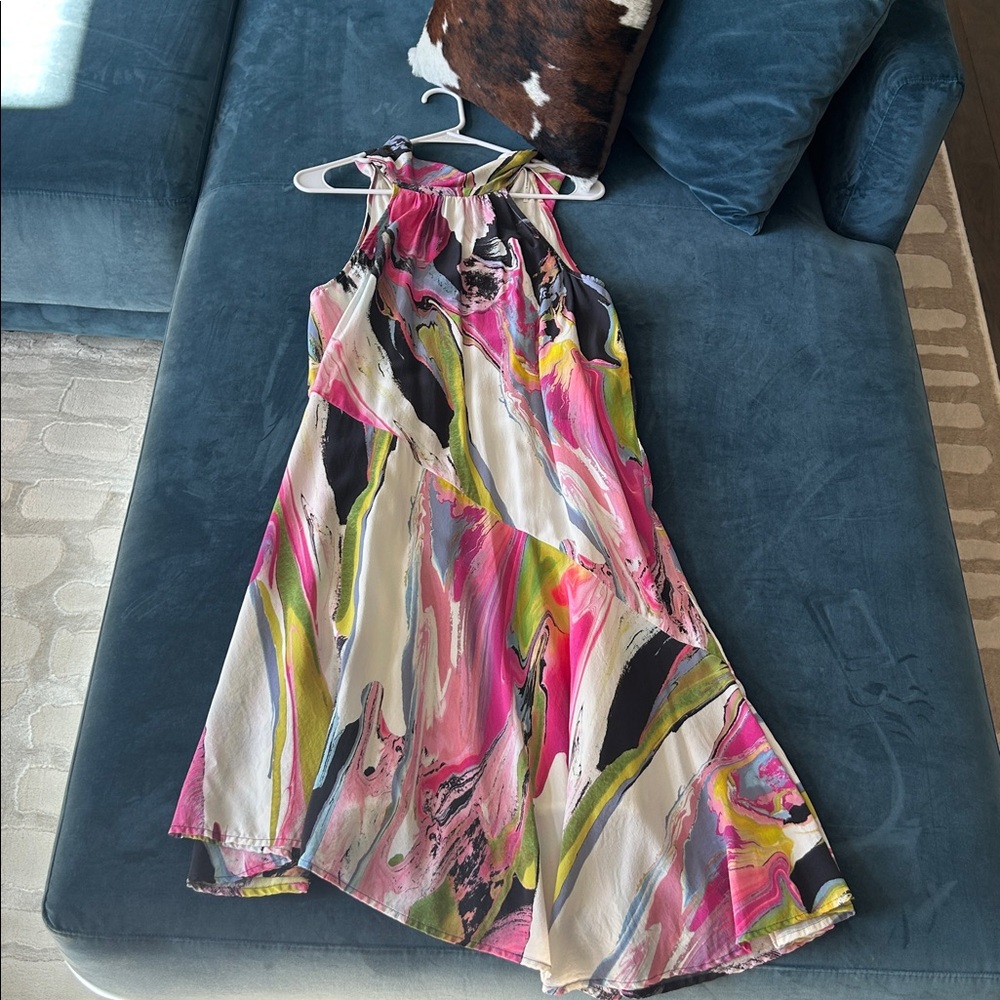 Anthropologie Vibrant Silk Halter Midi Dress - Picture 2 of 6